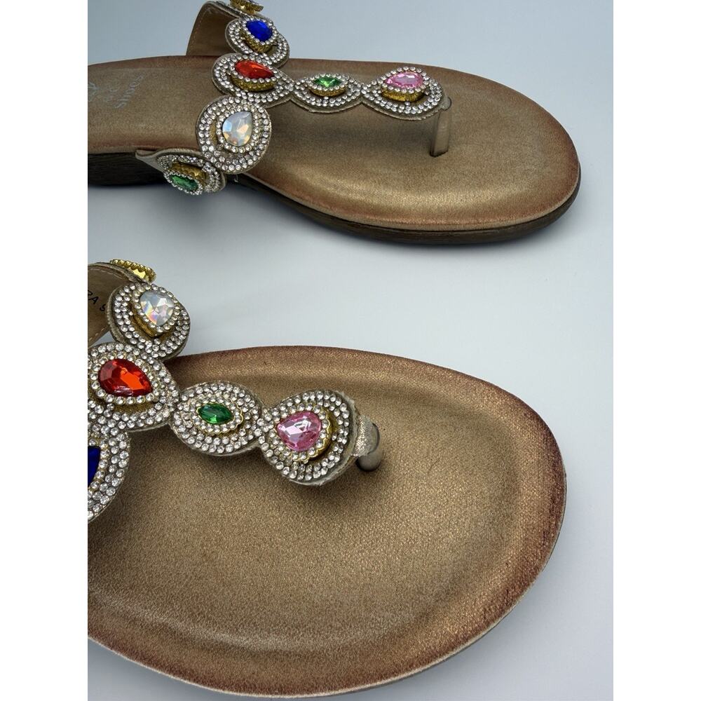 NEW GC Shoe Gold Jeweled Rhinestone Crystal T-Strap Sandal Thong Slip-On 9.5 - Picture 6 of 10